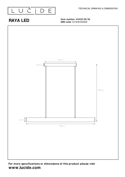 Lucide RAYA LED - Lámpara colgante - LED Regul. - 1x36W 2700K - Negro - técnico